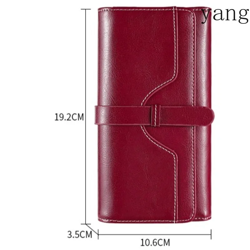 Genuine Leather Wallet for Women Long Clutch Bag Oil Wax Leather Retro Women's Multifunctional RFID Anti-theft Brush Wallets