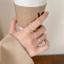 6pcs/set Rings Set for Women Girl Vintage Simple Acrylic Gold Color Beaded Elastic Rings Fashion Accessories Finger Jewelry Gift