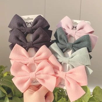 Pinces à cheveux avec nœuds de couleur unie, 4 pièces, mignonnes coréennes, Boutique pour bébés filles, épingles à cheveux faites à la main, Barrettes, couvre-chef, accessoires pour cheveux