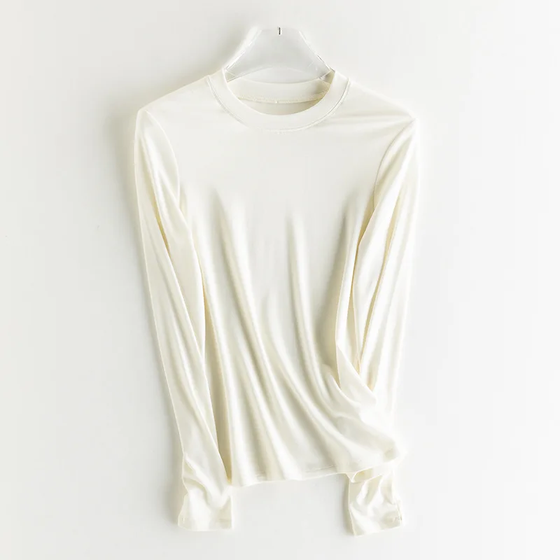 SuyaDream, Damen-T-Shirt, 28 % Wolle, 37 % Baumwolle, lange Ärmel, solides Basic-Thermo-Shirt, Herbst-Winter-Top 2025, Herbst-Winter-Top – Detail 17