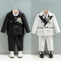 Children White Wedding Suit Kids DIY Jacket Pants Botwtie Photograph Suit Flower Boys Birthday Tuxedo Party Dress Dance Costume
