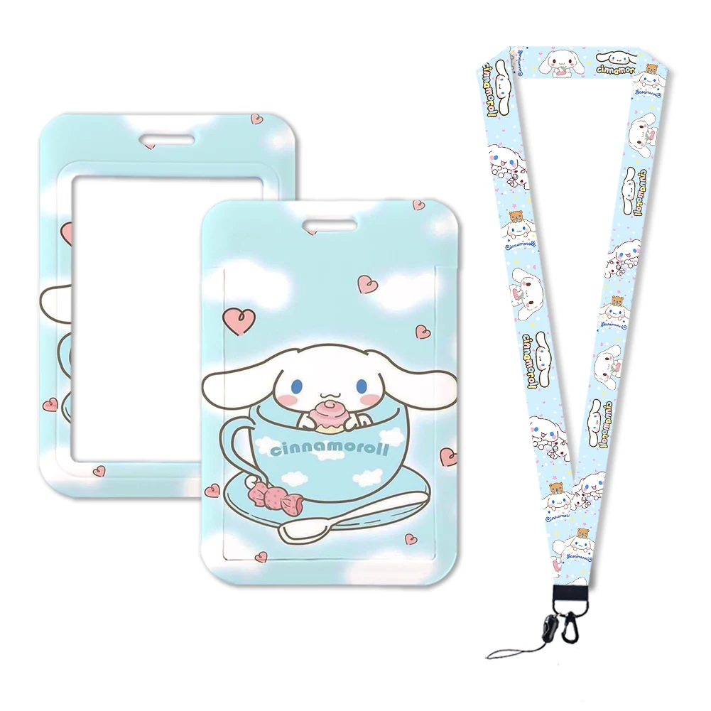 W Cinnamoroll ID Badge Holder Lanyard Retractable Clip Slip Credit Card Holders Neck Strap Girls Door Card Case Keychain Reel