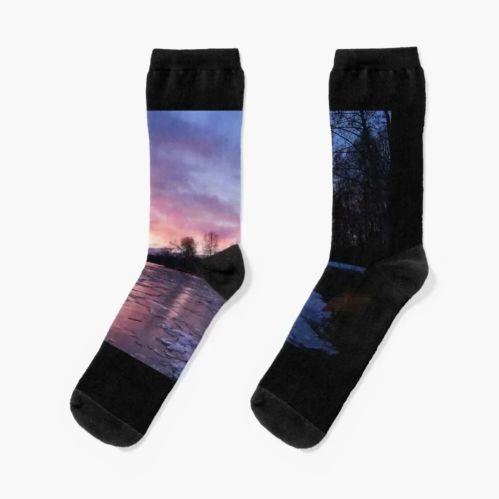 Sunset over the ice at Pyhajarvi Socks funny gifts funny sock sheer Girl'S Socks Men's