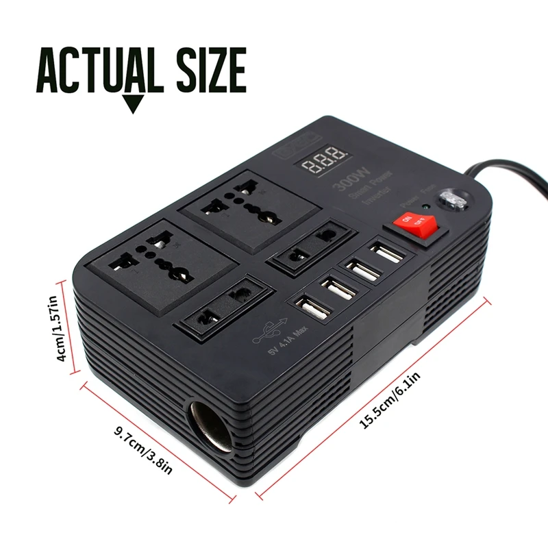 300W Car Inverter Inversor DC 12V To AC 220V Car Lighter Power Adapter Converter Splitter 4 USB Charger Fast Charging