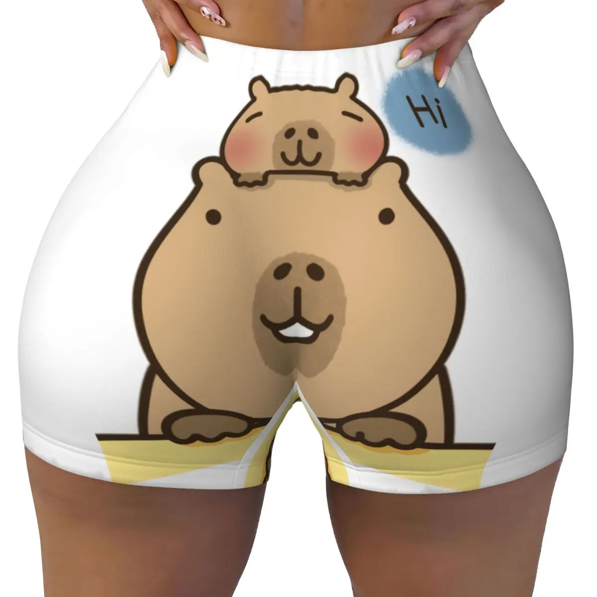 Custom Women Cartoon Animal Pets Capybara Workout Yoga Shorts Athletic Gym Biker Running Shorts