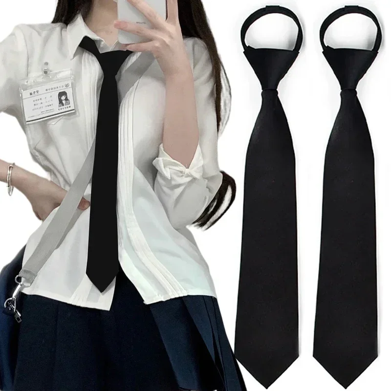 Unisex Black Simple Clip on Tie Security Tie Uniform Shirt Suit Neckties Steward Matte Funeral Lazy Neck Ties Men Women Students