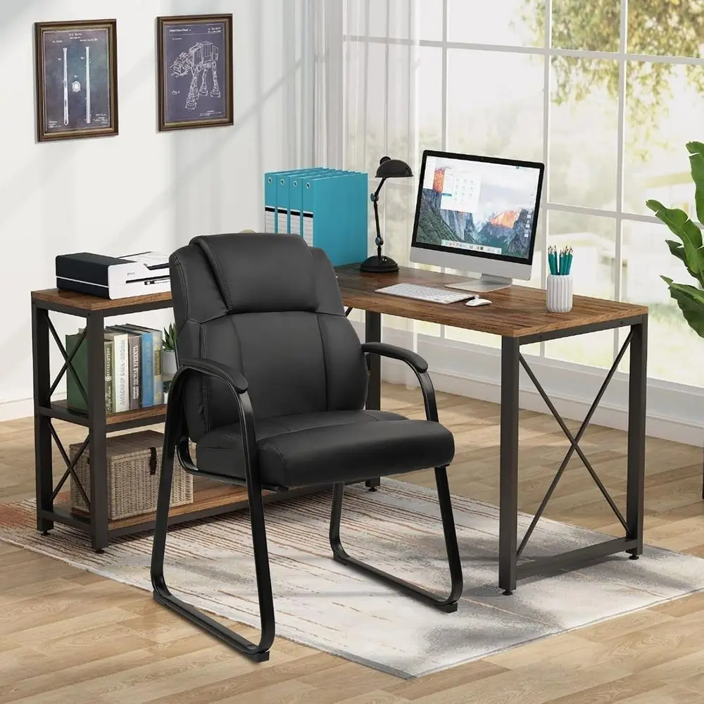 Classic Leather Swivel Chair with Padded Armrests and Sled Base, Executive Office Computer Desk Conference Waiting Meeting Room,