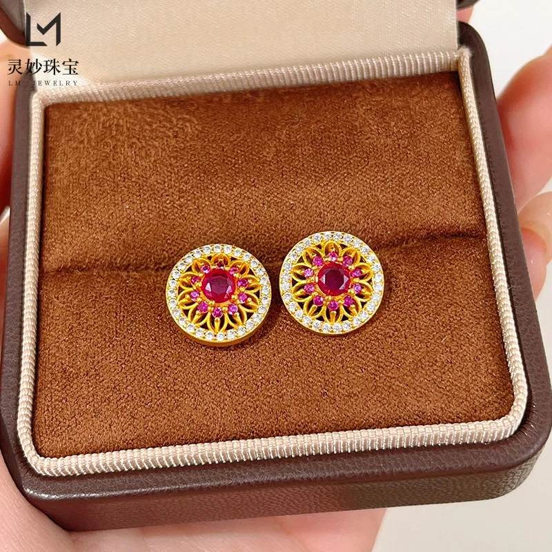 

9999 24K real gold luxury jewelry hollow sun flower earrings flower earrings exquisite retro gift for girlfriend