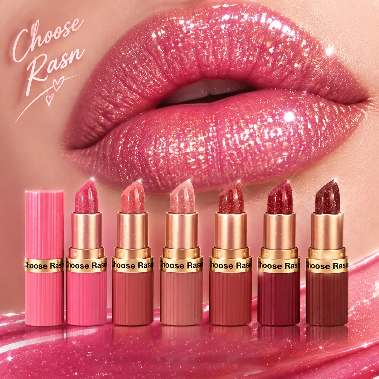 Glitzernder Schimmer-Lippenstift, 6 Farben zur Auswahl, funkelnder Diamant-Lippenstift, feuchtigkeitsspendend, langanhaltend, wasserfest, glänzendes Lippen-Make-up