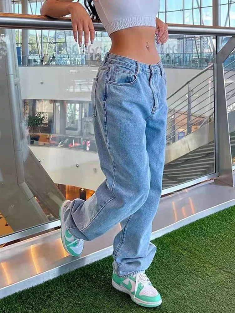 Women Wide Leg Baggy Jeans Lady Vintage Y2K Punk High Waist Loose Denim Pants Girls Streetwear Fashion Oversized Blue Trousers