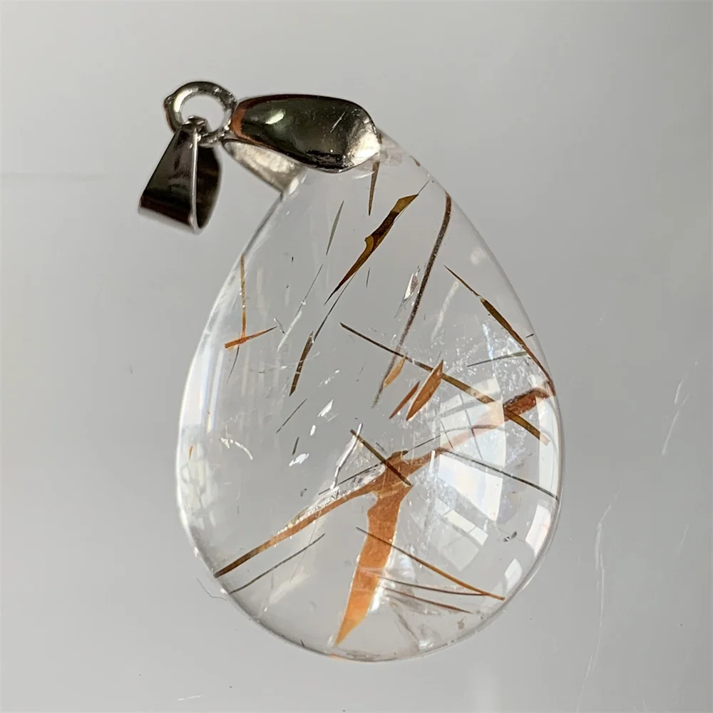 Natural Super Seven 7 Black Gold Hair Crystals Pendants Women Rutilated Clear Healing Bead Transparent Quartz Jewelry 925 Silver