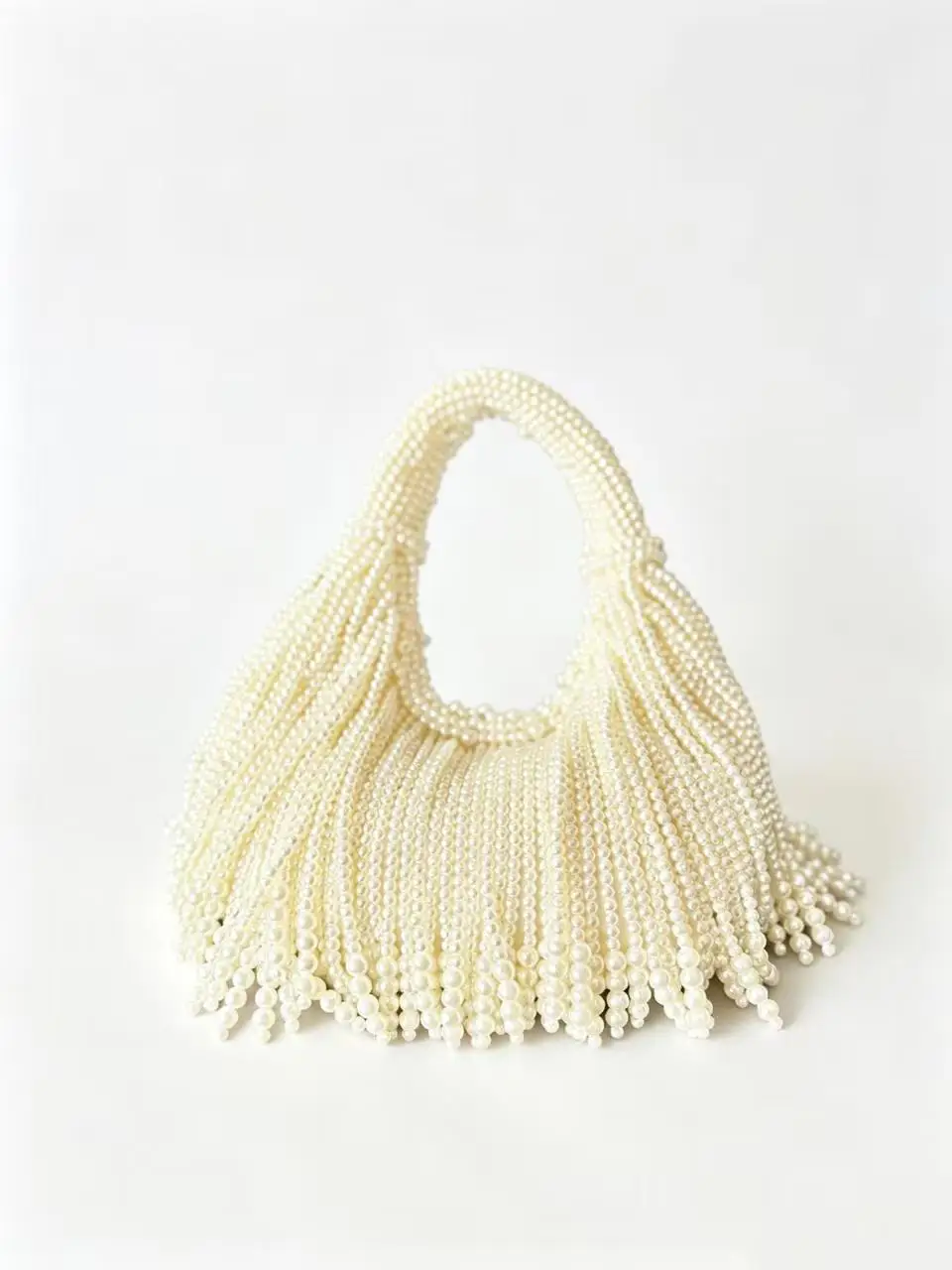 Luxury Handmade Faux Pearl Beaded Evening Clutch, Vintage Fringe Detail Shoulder Bag, Elegant Party Wedding Handbag for Women image 3