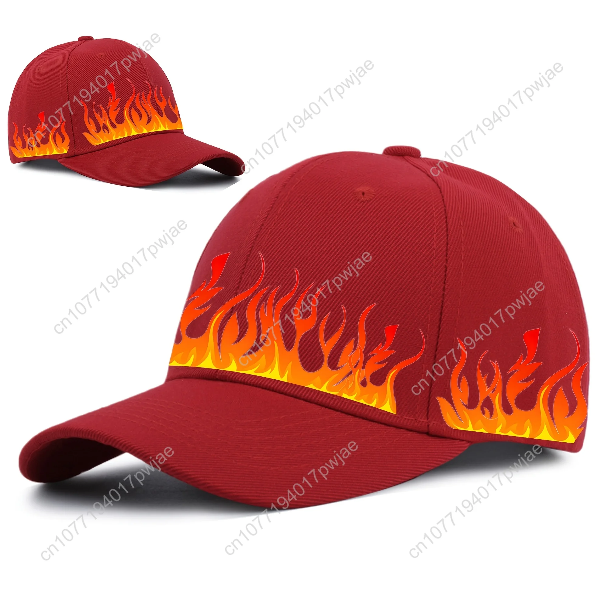 1pc baseballpet met vlammenafdruk, 100% polyester, koel en knap, verstelbare zonbeschermingshoed, ademende vochtafvoerende eend