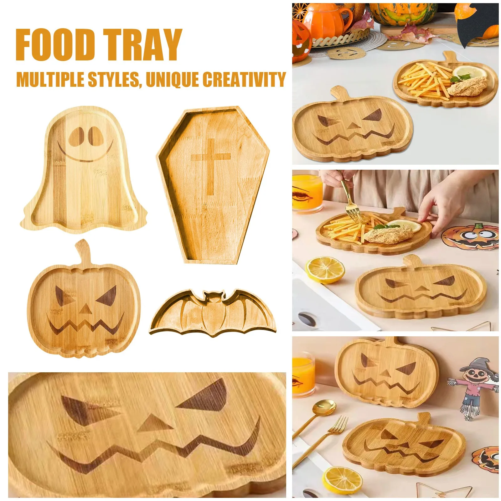 Halloween Theme Food Tray Funny Cute Wooden Cheese Board Charcuterie Platter Holiday Party Decorations Plates Supplies