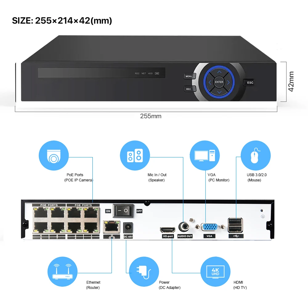 Imagem -06 - Toprohomie-kit de Câmeras ip Impermeável Conjunto de Videovigilância Gravação de Áudio ai Night Vision Nvr H.265 Mais 8ch 4k 5mp