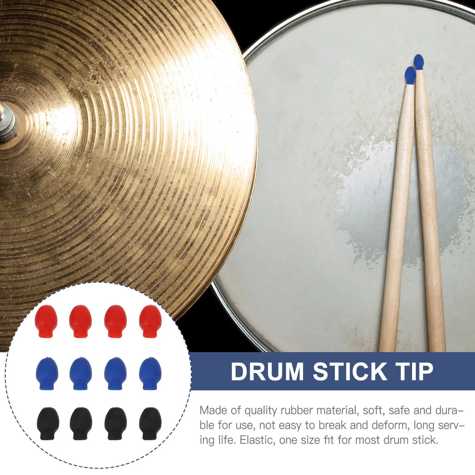 

6Pairs Stretchable Drumstick Rubber Tips Silent Mute Dampener Practice Drum Accessory Drumstick Tip Drum Stick Tip