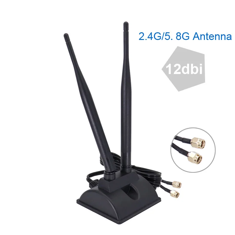 Antena de banda dupla 2*2, 2.4g, 5.8g, alto ganho, 12dbi, omnidirecional, roteador wi-fi, antena ap com base magnética, rpsma sma ts9