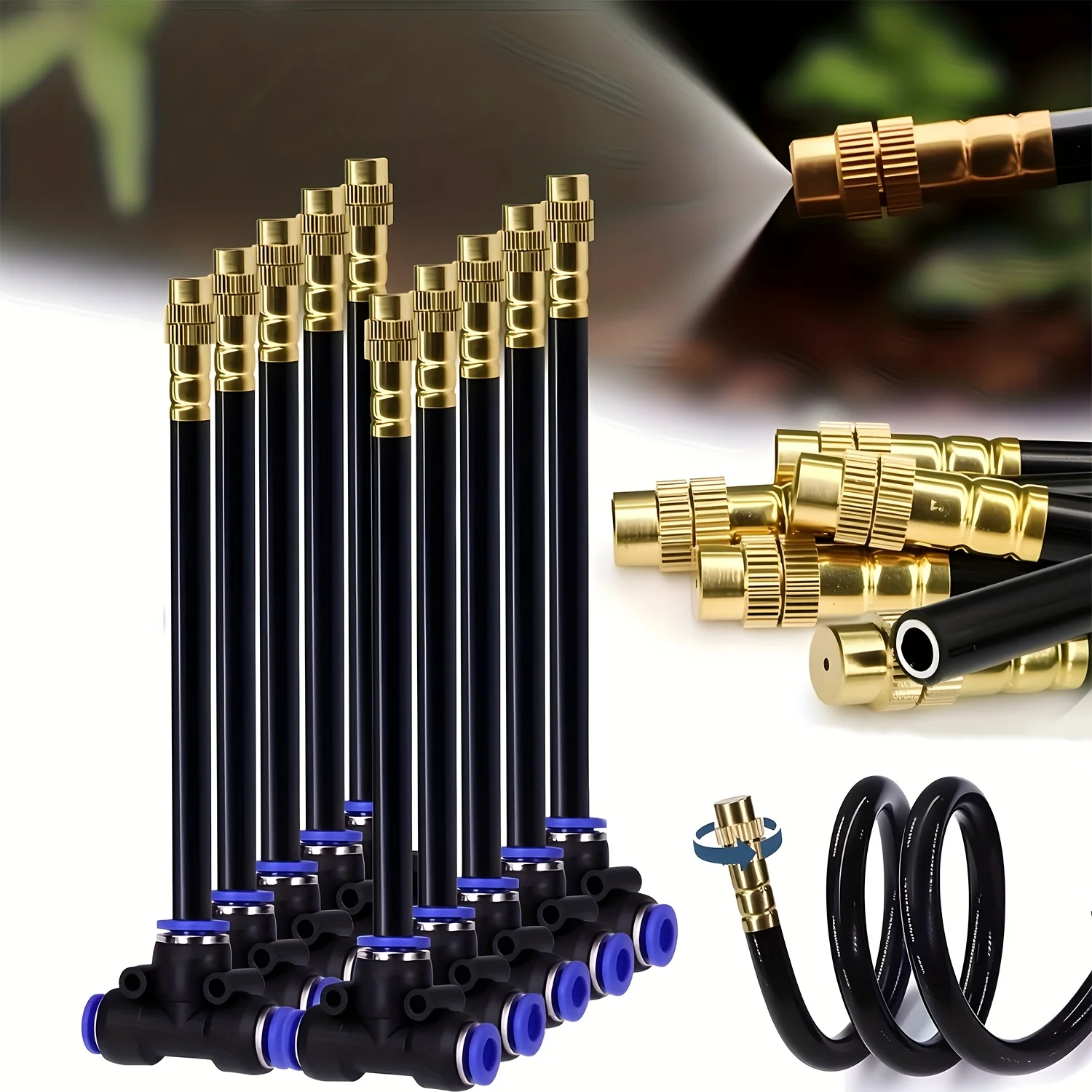 20cm Free-bend Misting Nozzles with Tee Adjustable Brass Atomization Sprayer Garden Irrigation Sprinkler for OD-8mm12mmPE Hose