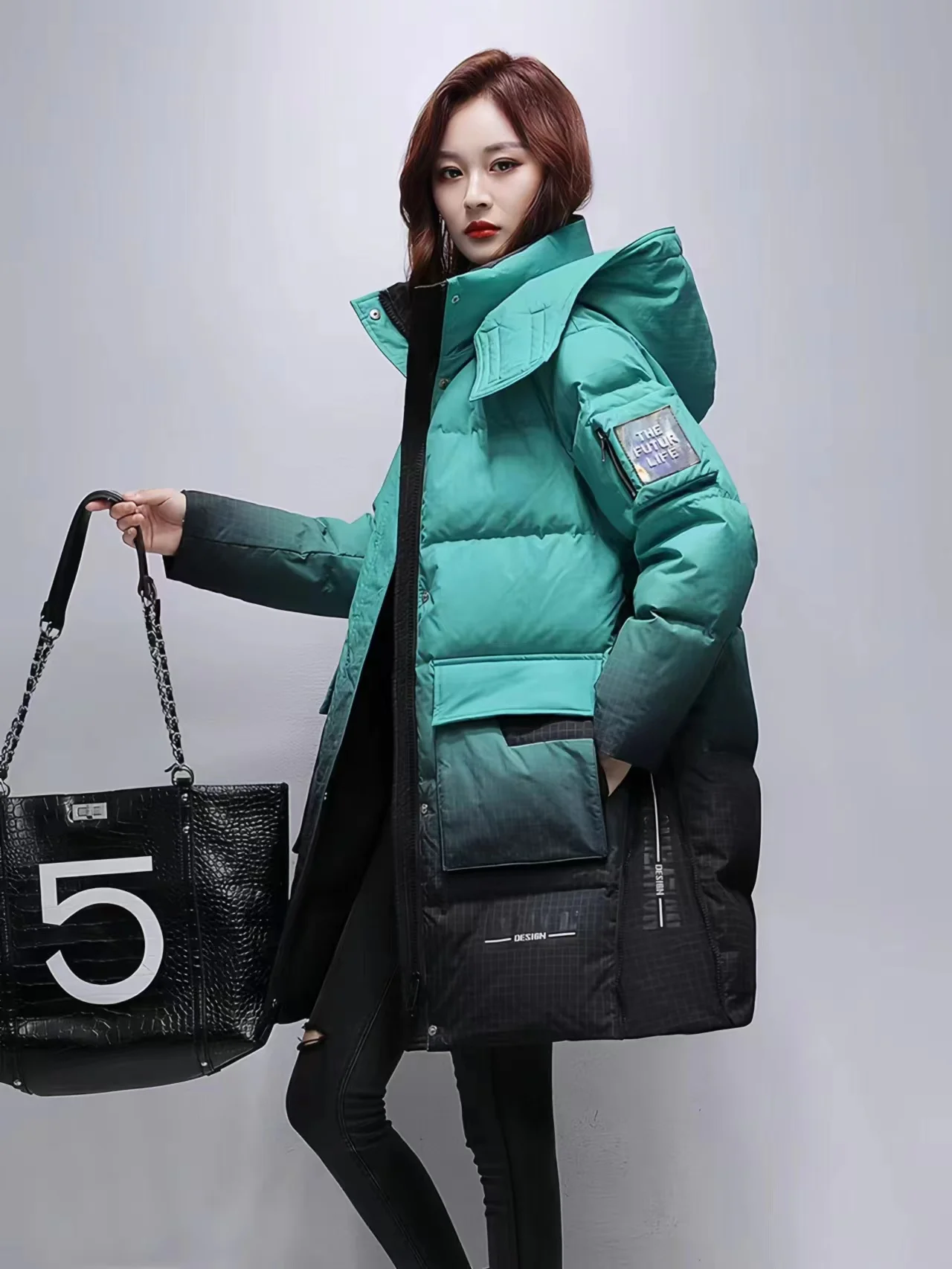 Imagem -03 - Cabolsa com Capuz Gradiente de Cor Feminina 90 Jaqueta Branca de Pato Parkas Casual Roupas Femininas Grandes Nova Moda Inverno