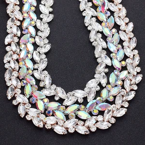 سلسلة معدنية مطلية بحجر الراين بالفضة ، لون AB ، ورقة بيضاء ، سلسلة كريستال لامعة ، زين خياطة ، ملحق زفاف زخرفي ، 1 ياردة أعلى 8 مبيعات ملابس لامعة - رقم 6