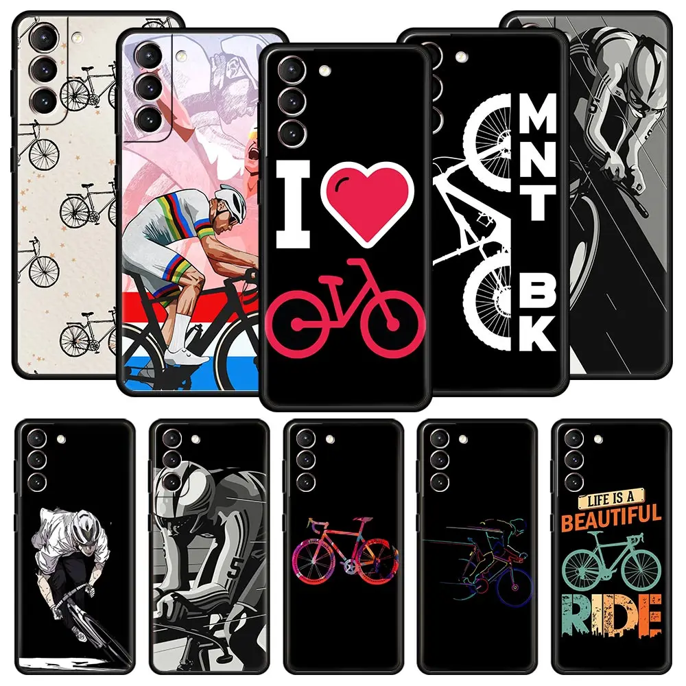 Mountain Bike Cycling art Phone Case For Samsung Galaxy S24 S23 S22 S20 Ultra S21 FE 5G S10 S9 Plus S10E S8 Soft Silicone Cover