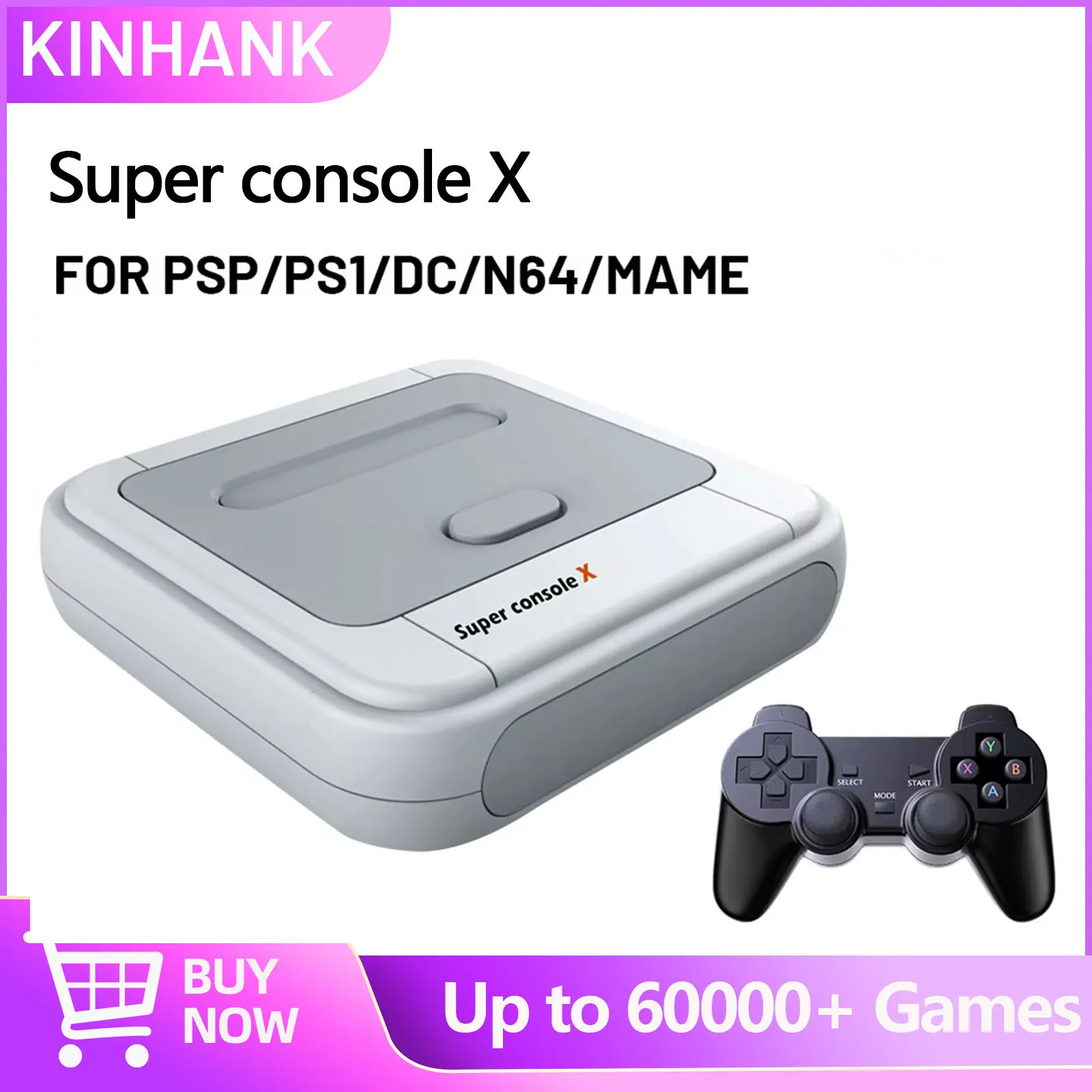 KINHANK Super Console X boîte de jeu Console de jeu rétro 60000 jeux vidéo pour DC/MAME/Naomi avec manettes de jeu lecteur de jeu