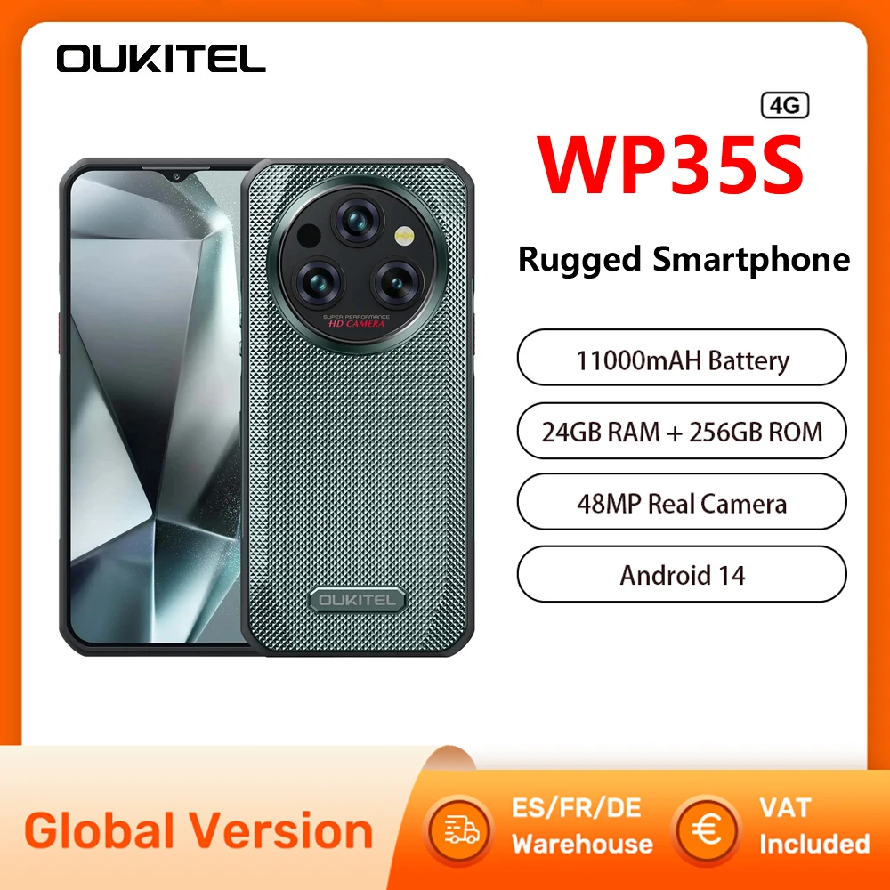 OUKITEL WP35S 4G Rugged Smartphone MediaTek Dimensity Helio G85 6.56 Inch Android 14 11000mAH Battery 48MP Camera Mobile Phone