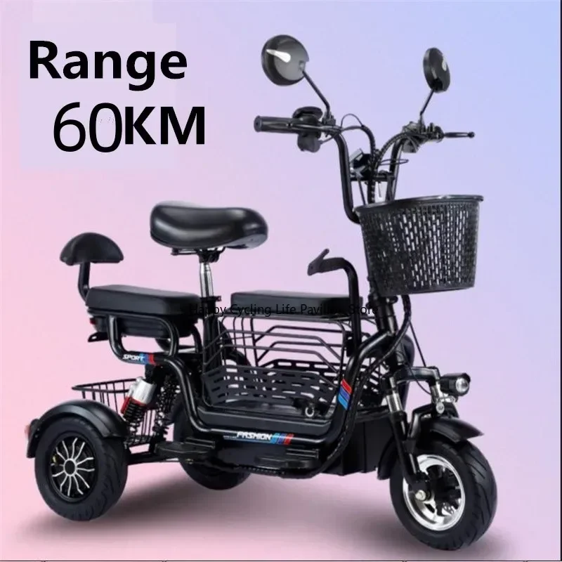 Parent-Child Electric Tricycle,Small Family Pick Up for Children,Elderly Women,800W Strong Climbing ability,48V,30A Range 60km