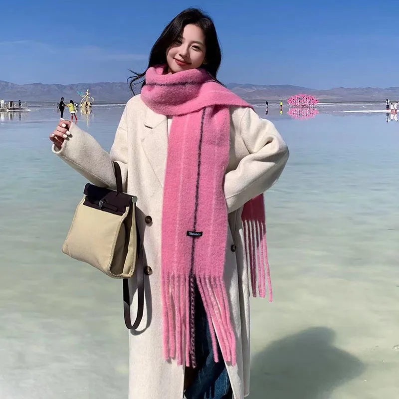 

Winter New Stripe Tassels Cashmere Scarf for Women Warm Soft and Supple Fashionable Versatile Thickened Warm Wool Scarf Shawl