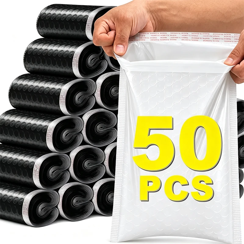 Enveloppes à bulles en plastique noir et blanc, sacs d'emballage auto-adhésifs en mousse imperméable, enveloppes d'expédition, 50/10x