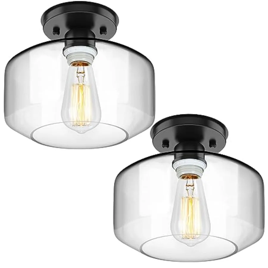 

Semi Flush Mount Ceiling Light 2 Pack, Industrial Ceiling Light Fixture with Pendant Lamp Shade, Farmhouse Hallway Light Fixtur