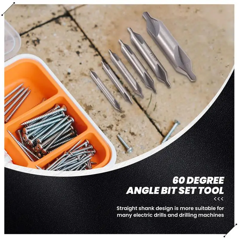 6 PCS HSS Combined Center Drills Bit Set Countersink 60 Degree Angle 5/3/2.5/2/1.5/1 Mm