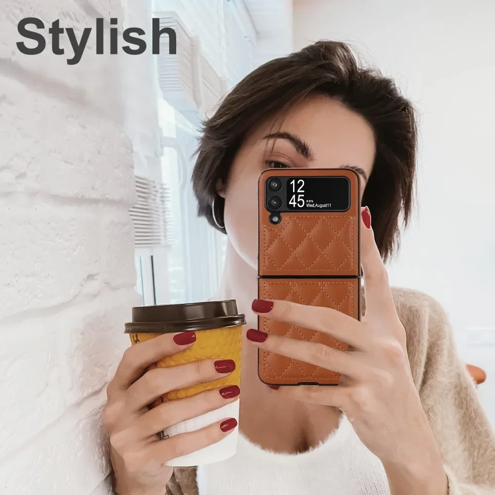 Solid Color Leather Flip Phone Case for Samsung Galaxy Z Flip7 & Z Flip6 & Z Flip5