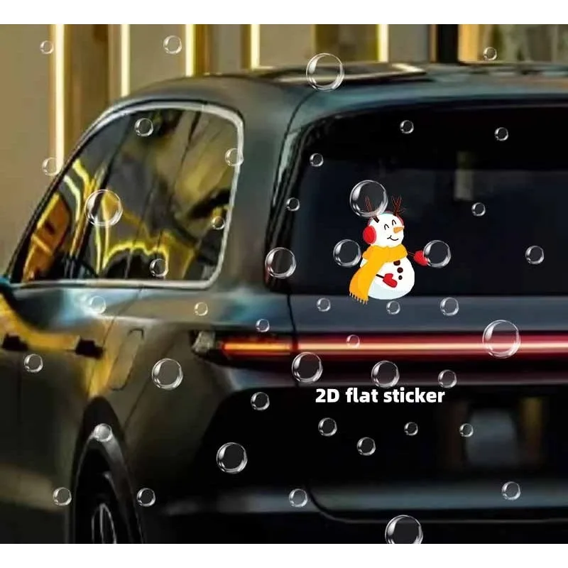 순록 뿔과 거품이 있는 장난스러운 눈사람 차량 및 선물 장식용 스티커, 자동차, 노트북에 이상적