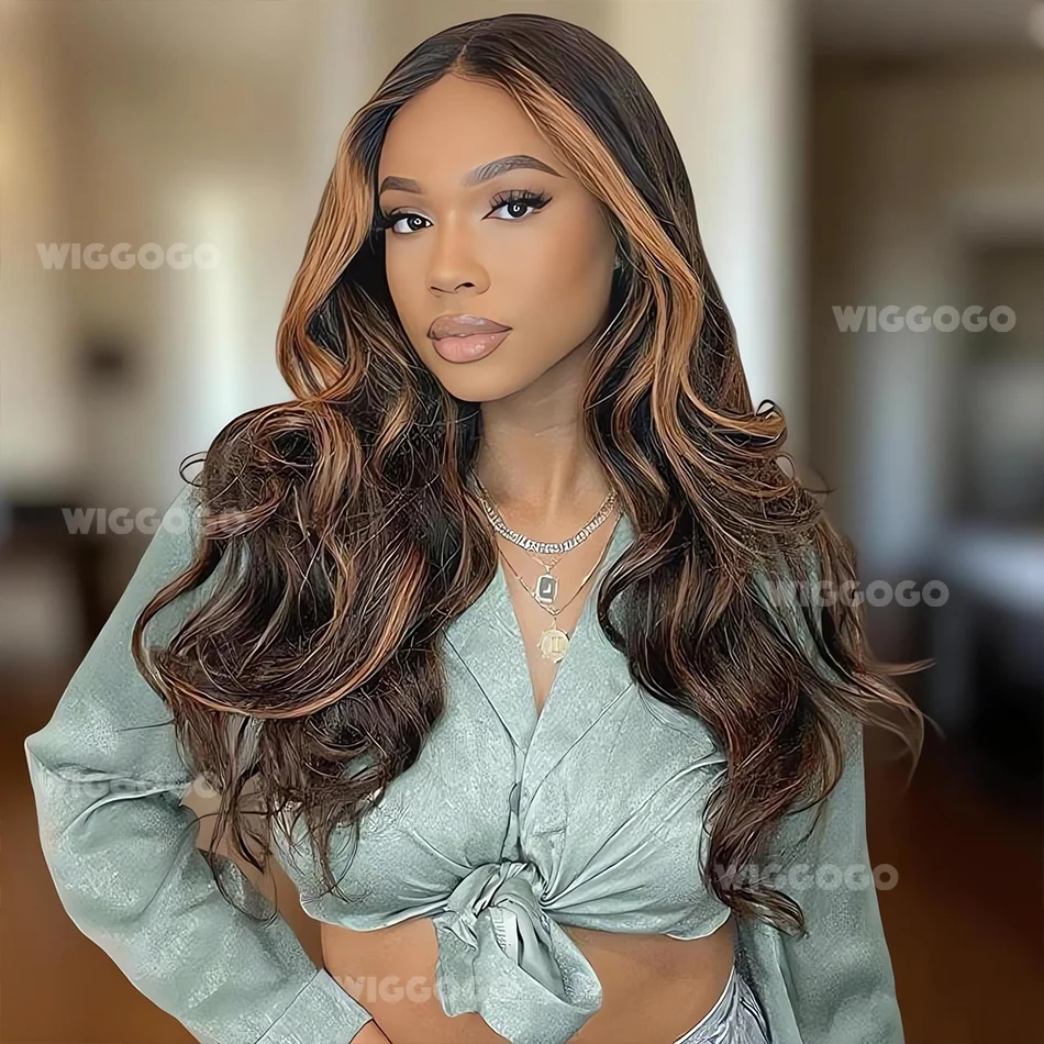 

Wiggogo 13X6 Ombre Highlight Body Wave P4/27 Hd Lace Frontal Human Hair Wigs 1B/30 Black Brown 13X4 Lace Front Brazilian Wigs