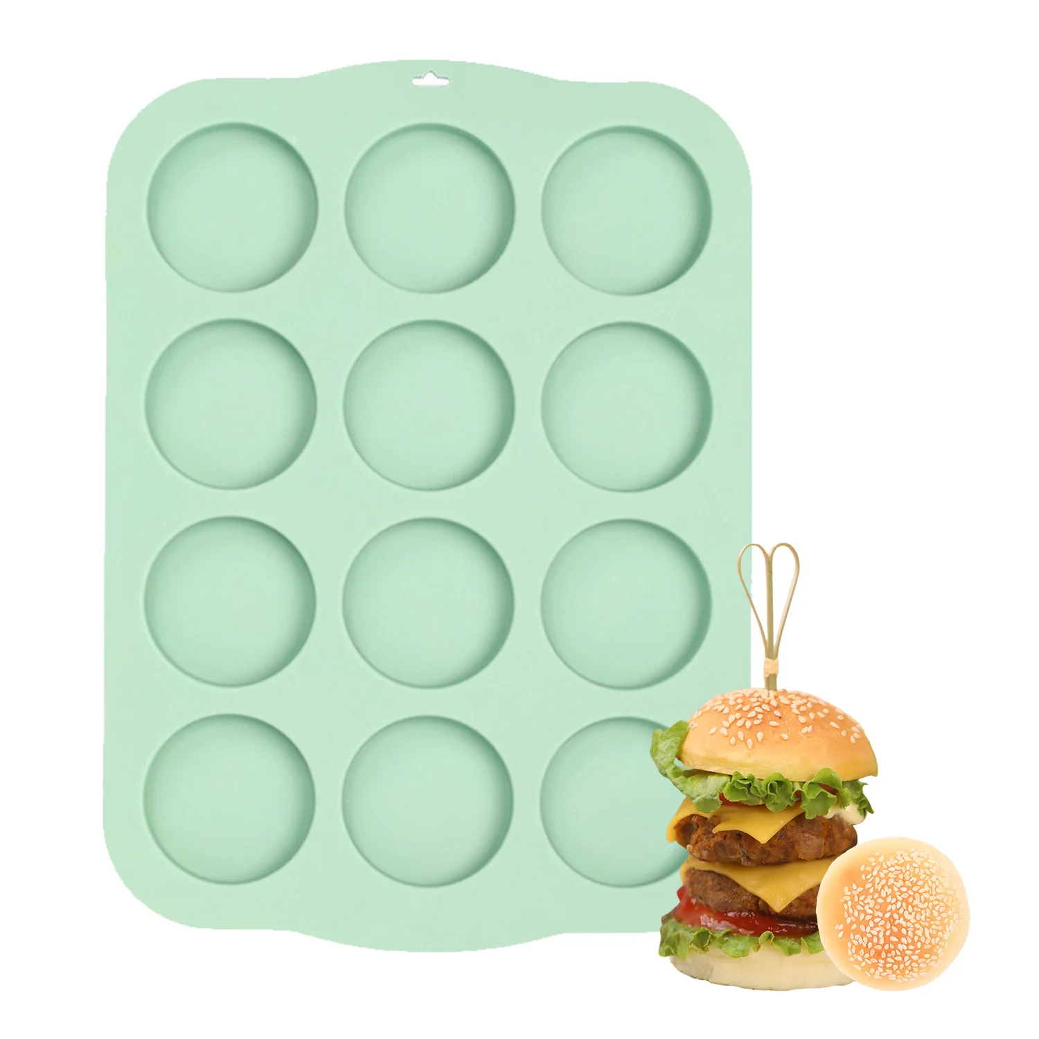 

12-hole Round Cake Silicone Mould Hamburger Bread Mould Biscuit Cookie Mousse Chocolate Mould Non-stick Chocolate Candy MolD