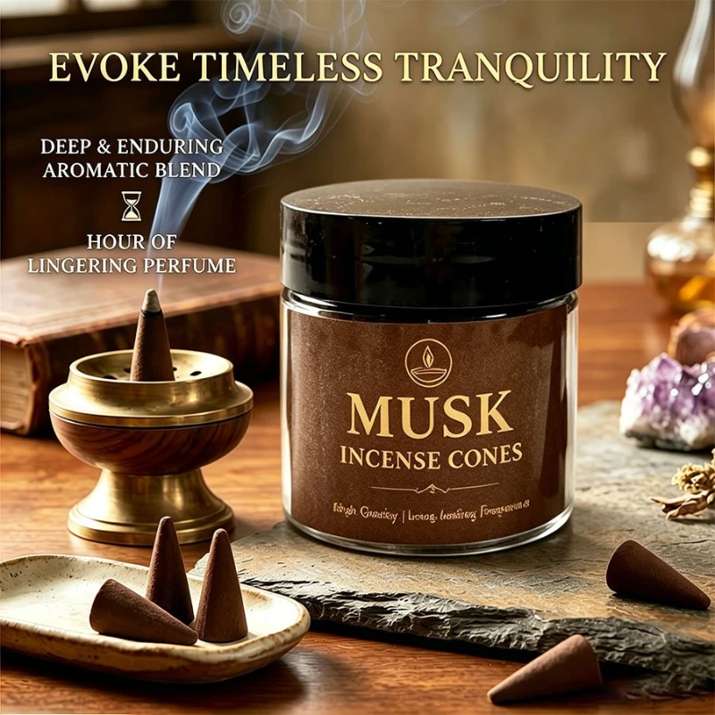 Natural Incense Powder Musk Backflow Incense Cones Household Living Room Dining Room Calms Mind Promotes Sleep Eliminates Odors
