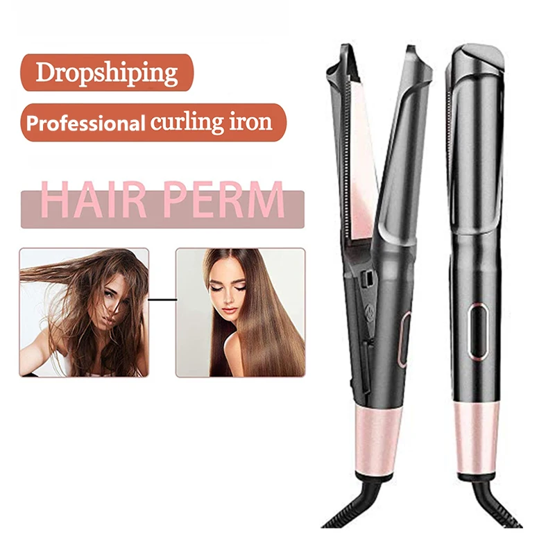 

Professional Flat Iron Hair Straightener 2-In-1 Straight Curling Iron Lcd Ceramic Hair Straightener