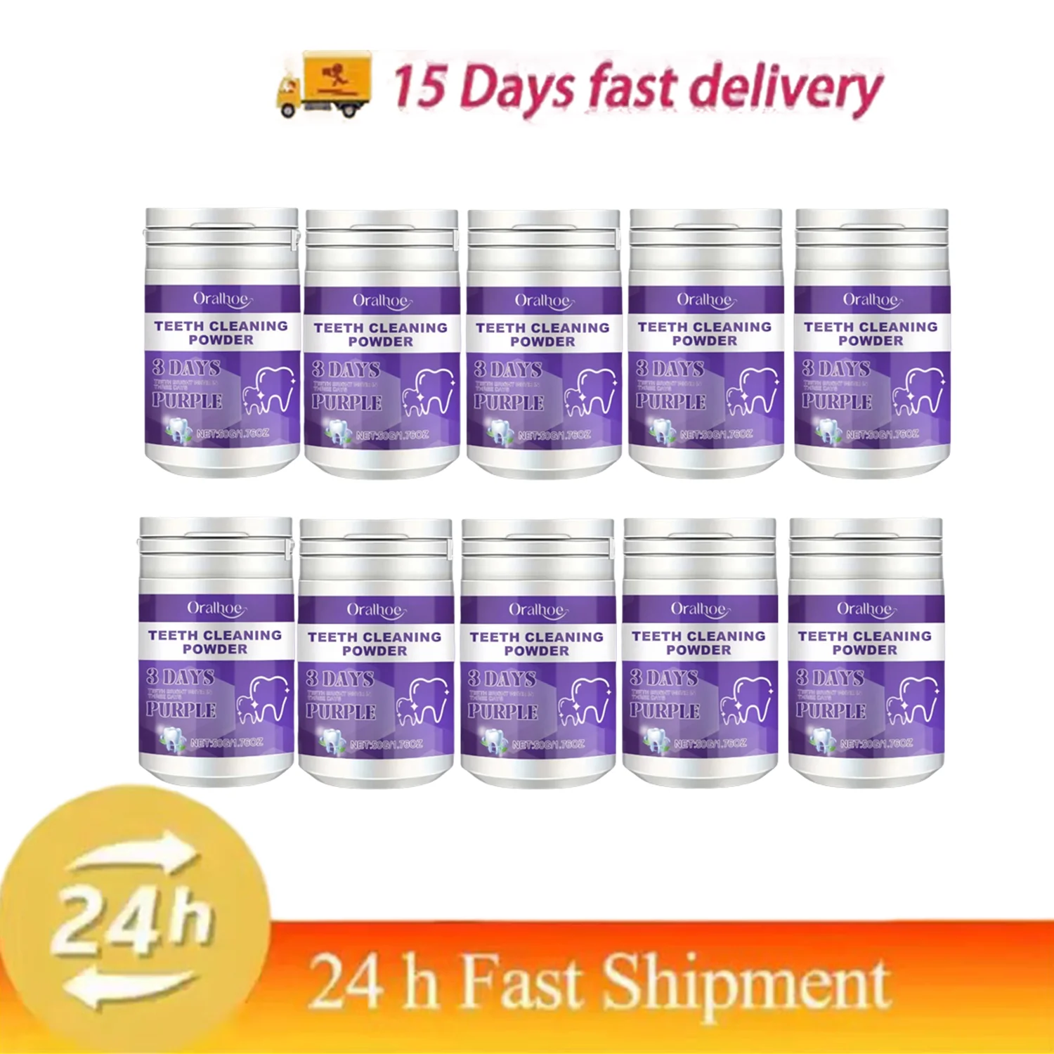 10 قطعة 3 أيام الأرجواني مسحوق تبييض الأسنان بشكل فعال وعميق إزالة البقع تبييض الأسنان منتج العناية بالفم هدية صحية #1