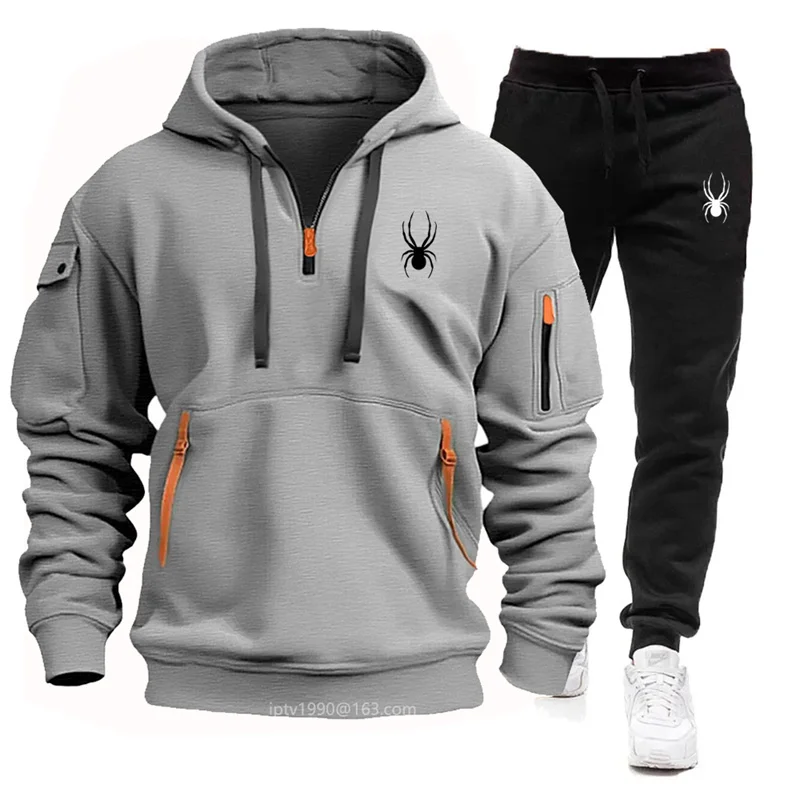 Frühling und Herbst Herren marke Multi-Pocket-Reiß verschluss Hoodie Jogging hose zweiteiliges Jogging Casual Fitness Sport bekleidung Set