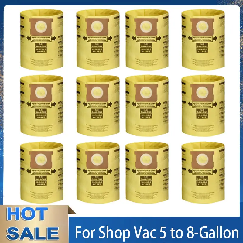 5-8 Gallon Vacuum Bags For Shop Vac Type H 90671, Type E 90661, Double