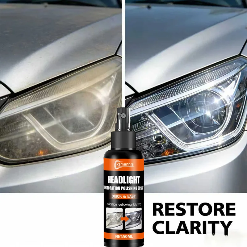 

Спрей для восстановления фар: быстрое удаление желтизны и тумана, очиститель от глубокой окисления, улучшитель четкости для безопасного ночного освещения