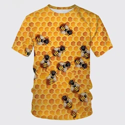 Summer New Casual Bee Pattern Men's Printed T-shirt Street Pop Hip Hop Personalized Round Neck Comfortable Short Sleeve