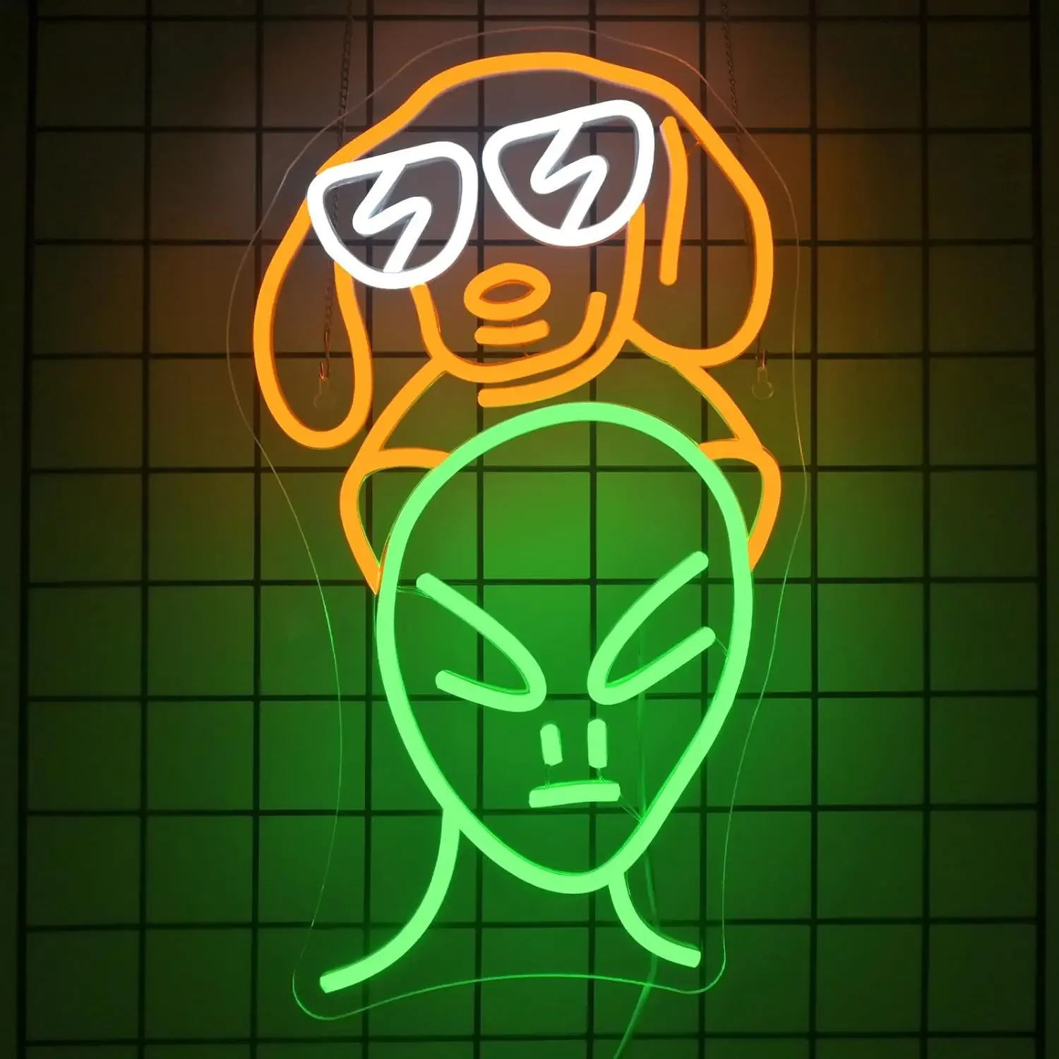 Cool Dog Alien Neon Sign Orange Green LED Wall Art USB Powered Glow Lamp Funny Party Bar Cafe Home Decoration Hanging Light