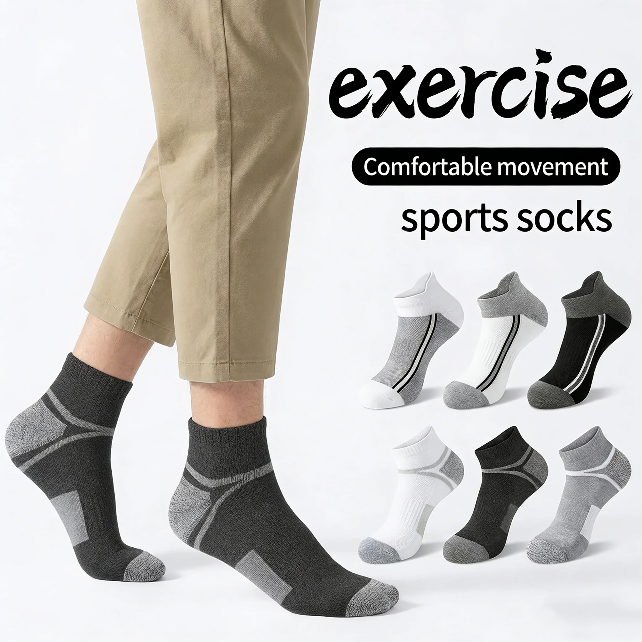 3 PAIRS Men's Athletic Ankle Socks, Cushioned Breathable Running Socks with Arch Support, Moisture Wicking Sports Socks for Gym