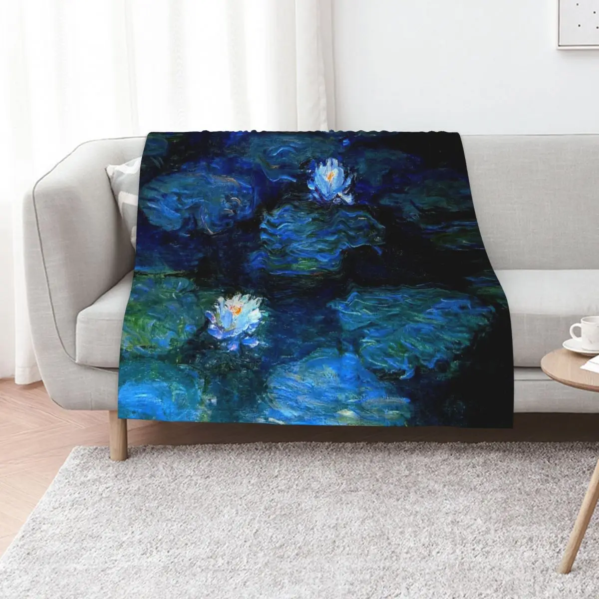 زنابق الماء مونيه الأزرق العميق رمي بطانية أريكة رمي أريكة الأربعاء البطانيات العلامة التجارية الفاخرة #1