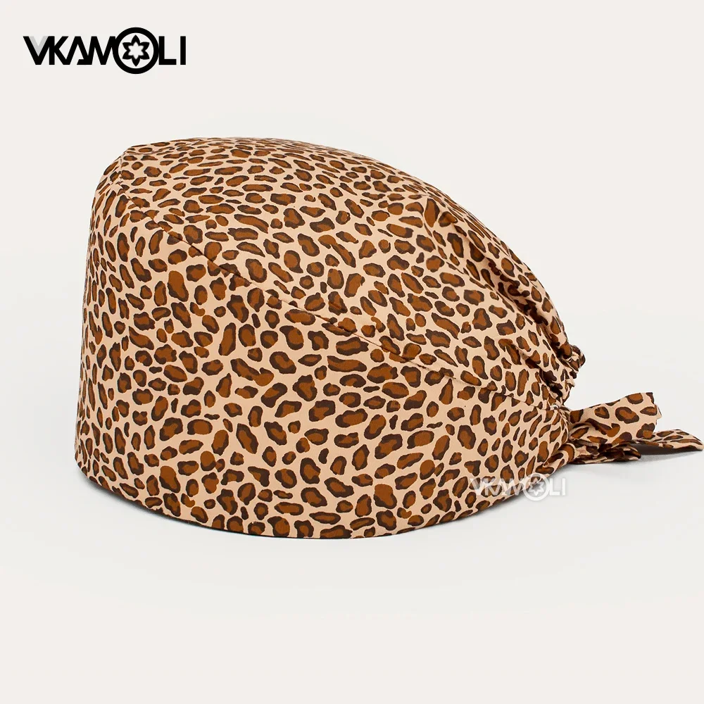 Leopard pattern Printed scrubs caps Health Service Station Pet Grooming Agency Work scrub hat Beauty Hats laboratory nursing hat