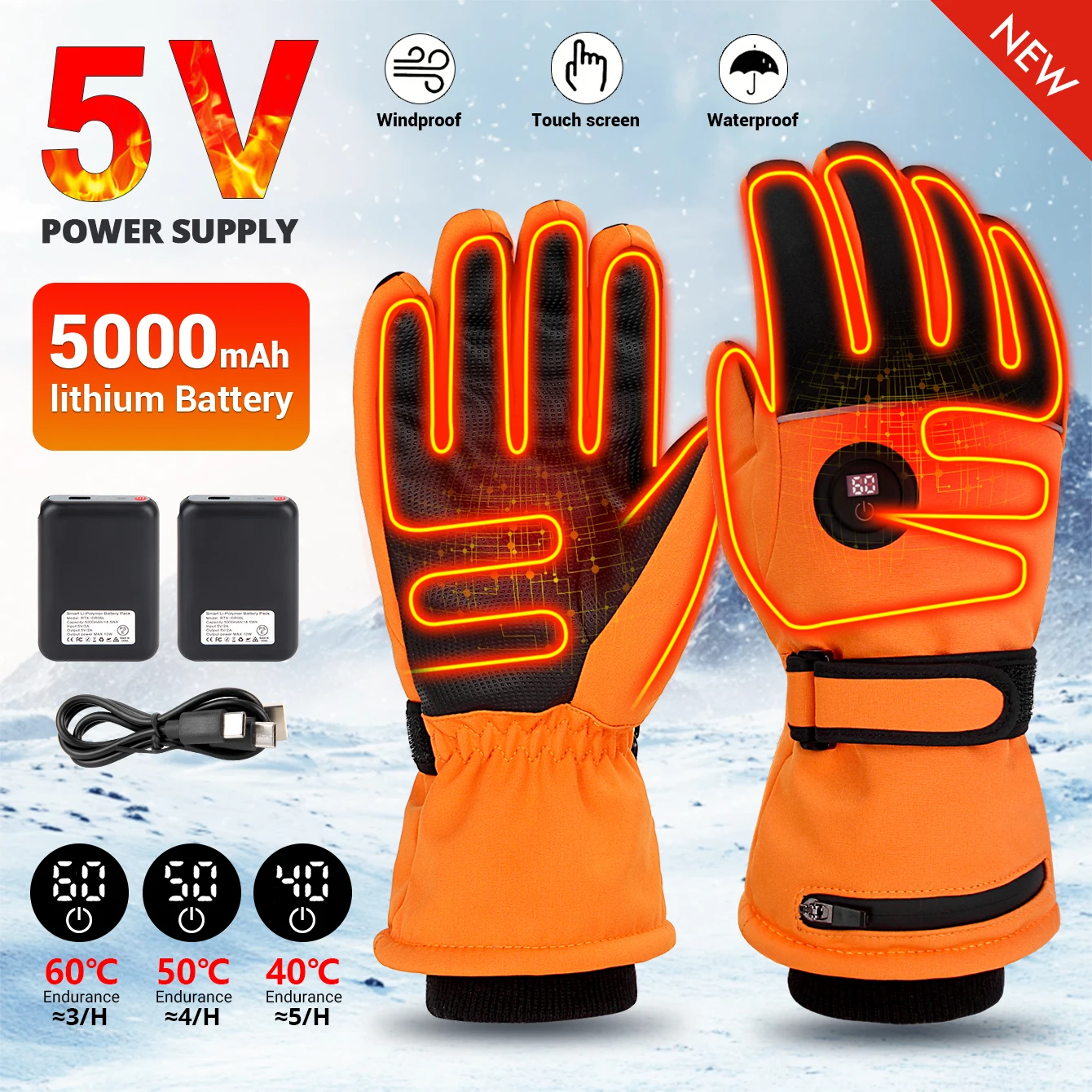 DUHAN Motorcycle Heating Gloves Battery Powered Moto Guantes Winter Waterproof Riding Gloves Outdoor Keep Warm Guantes Para Moto