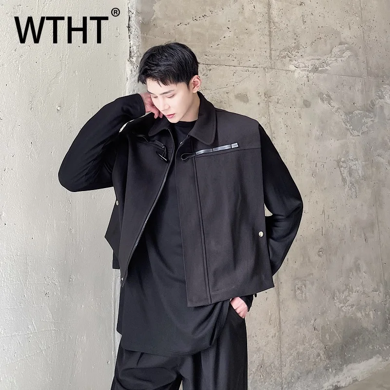 WTHT موضة الرجال تقسم الجلود بلون صدرية العصرية رفض طوق سستة سترة دون أكمام الذكور 2025 الخريف 2A2092 #1