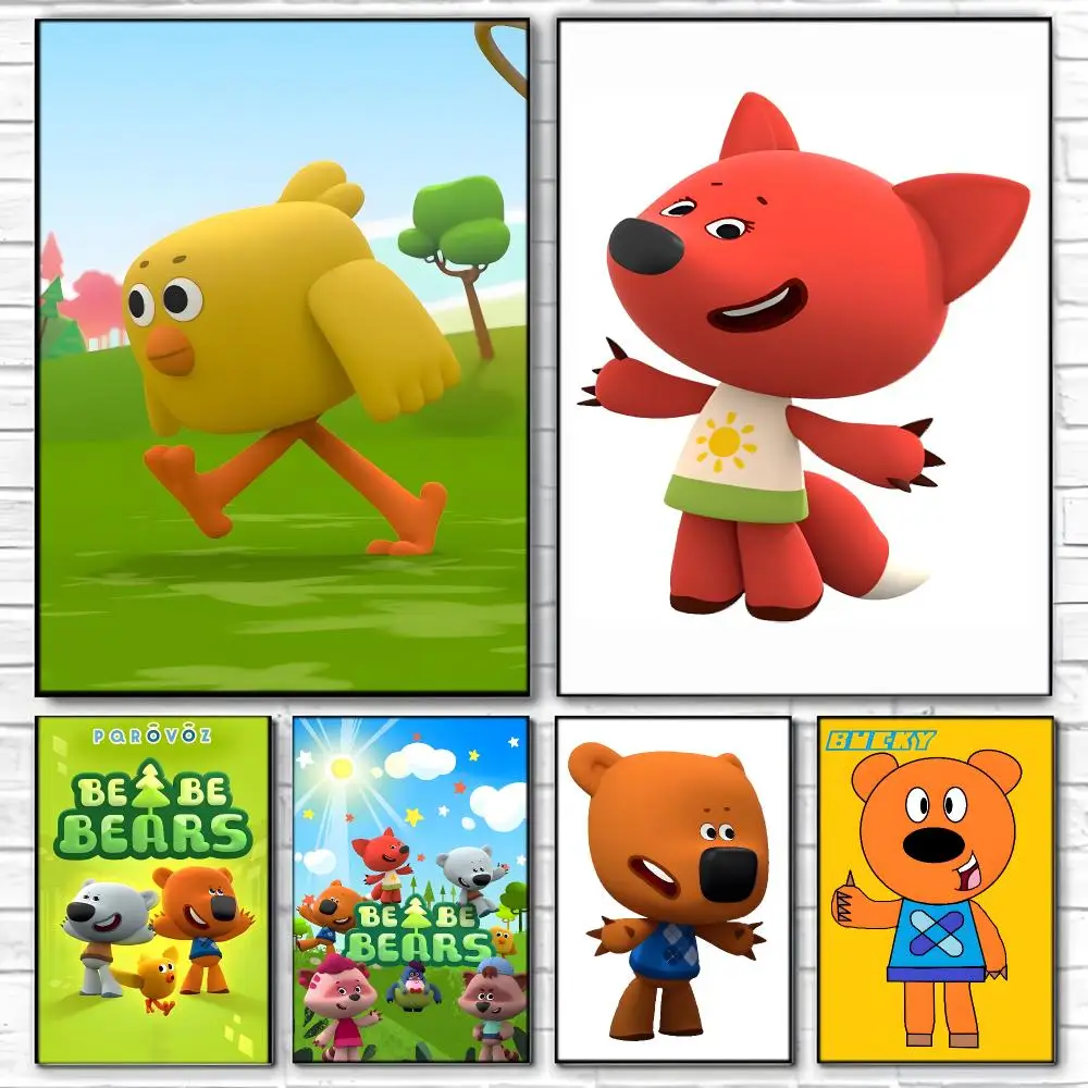 Kids Cartoon B-Be Be Bears Poster  High-definition Art Sticker Self Adhesive Waterproof Home Decoration